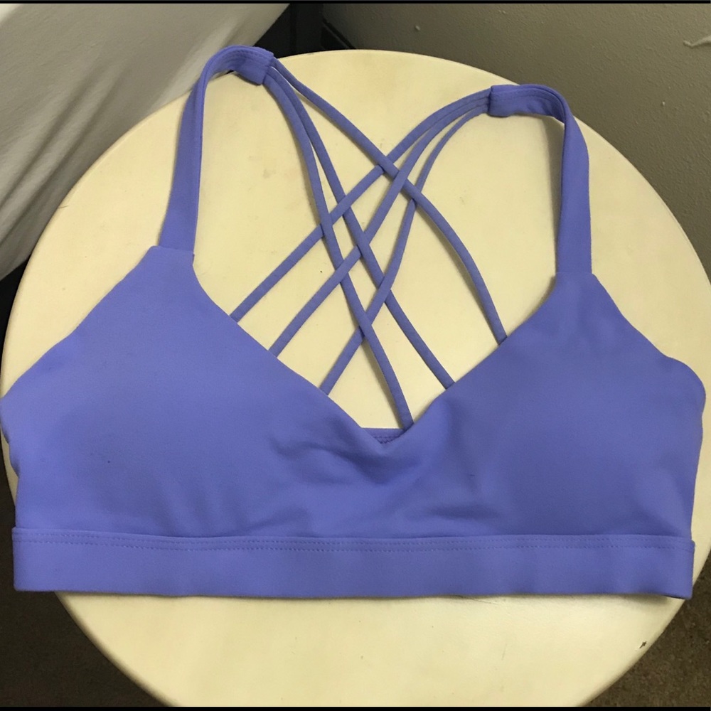 Purple Lorna Jane spots bra with padded inserts.